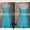 RSE47 Floor Length Chiffon Turquoise Bridesmaid Dress With Rhinestones Neckline