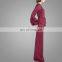 China Muslim Wholesaler Maroon Formal Women Baju Kurung V-neckline Style Two Pieces With Ruffle Sleeves Lady Suit