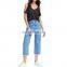 Cut Out Frayed Hem Ankle Jeans Fashion Demin Pants For Women
