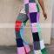 Fashion casual women's digital printing color plaid sexy casual pants women clothing casual dress women