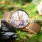 Hannah Martin 4122 Chrysanthemum Flowers Garden Fashion Ladies Wristwatch Black Leather Rose Gold Case Japan Quartz Wrist Watch