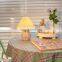 Korean Style Small Mini Decorative Wooden Bedside Fabric Pleated Lampshade Indoor Nightstand Lighting Table Lamp