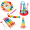 Early Education Toys Digital Clock Shape Matching Puzzle with Wooden Beads Threading Made Wood for Children