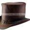 2015 FASHION STYLISH BROWN GENUINE LEATHER TOP HATS WITH CLOCKWORK BAND FOR MENS