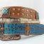 2016 Hot Selling Western rhinestone leather belt with squre turquoise conshos