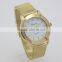 2016 modern style women gold geneva watch mesh bracelet stainless steel watch with crystals