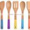 Wholesale kitchen bamboo tools with color handle/Eco friendly bambu colors utensils