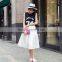 Women high waist white color pleated fashion casual summer skirt