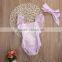 Wholesale Newborn Baby Smocked Cotton Clothes Infant Girls Plain Purple Bodysuit Baby Girls Lace Ruffle Romper