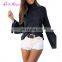 Hot Sale Black Wear Turtleneck Knitted Trumpet Top Women Long Sleeve Shirt