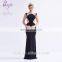 New Arrival Design Floor Length Jursey Elastic Cap Sleeve Sequin Beaded Black Dress Prom 2017