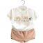 Cute eyes printing top casual short children wear clothing set