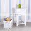 2 PCS Wooden Bedside Units Table with Wicker Drawer