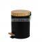 Round bathroom stainless steel trash can bamboo thin cover pedal waste can indoor pedal bin