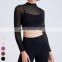 Wholesale Quick Dry Yoga Wear Sexy Breathable Mesh Sports Shirt Long Sleeve Tops Women Yoga Crop Top With Fixed Padded