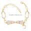 Elegant Women's Paved With Crystal Double Bowknots Gold Bracelet