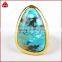Fashion gold plated natural turquoise bezel cuff ring