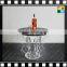 Elegant Clear acrylic pedestal coffee table with black round marble top