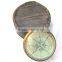 Antique Vintage Solid Brass Compass With Leather Case 13517