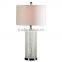 hot sale in India modern hotel table lamp with cuboid glass lampstand and white fabric shade