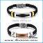 Fashion mens stainless steel magnetic leather bracelet