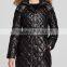Customized Lady Apparel Stand Collar Long Sleeves Faux Fur Trim Quilted Puffer Coat(DQM016C)