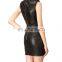 CHEFON Sleeveless high neck studded leather sexy evening dresses