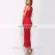 Sleeveless mesh stripe detial red net designer boutique dresses