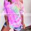 Tie Dye Women Shirt Split Color Shirt Lady Top