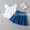 INS lotus leaf lace one-shoulder short-sleeved top + short skirt girl suit
