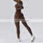 Women Seamless Sexy One Piece Sports Yoga Gym Jumpsuit Long Sleeve Ribbed Fitness Dance Bodysuit Set Playsuit Workout Clothes