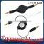 Factory Wholesale Retractable 3.5mm Speaker AUX Stereo Audio Cable In Car