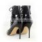 Lace up hot sale women shoes black patent leather boots pointy stiletto shoes