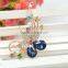 Fancy Blue Crystal Gold Plated Flower Brooch Pins for Lady