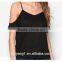 Basic Cold Shoulder Tee Strap Black Woman Off Shoulder Blouses