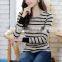 wholesale small to xlarge ladies trendy cotton long sleeve striped t-shirts