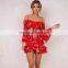Front tie girls 2 piece crop set long sleeve floral tops and mini skirts