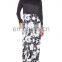Latest Fashion Muslim Women Formal Dress Black and White Floral Print Dress Muslim Long Sleeve Maxi Dress With Wrap Scarf