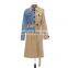 TWOTWINSTYLE Hit Color Patchwork Denim Women's Trench Coat Long Sleeve High Waist Lace Up