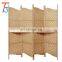 Freestanding Brown Wood Woven Rattan Room Divider 4 Panel Screen