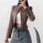 American INS high street retro short slim motorcycle jacket for women in 2025 autumn vintage color leather jacket and suede jacket