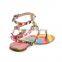 Low moq shoes manufacturer rainbow flat sandals three ankle straps studded ladies flat sandals