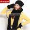 2015 new design warm cable needle three-piece suit knitted beanie hat with pompom