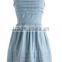 [FFD0050] Ladies chambray fabric ruffled bust and hem skater dress