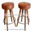 Industrial Leather seat Wood bar stool, Vintage Wood Bar Stool,