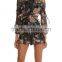 Black latest floral printed long sleeve backless romper women summer sexy trendy clothing