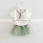 2017 wholesale children's boutique clothing set girls fancy white shirt with floral skirt