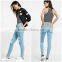Mid Rise Five Pocket Style Distressing Leg New Style Jeans for Lady