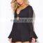 Black ruffle V neck party dress with long bell sleeve