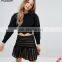 Factory Nylon blend Scallop Hem Knit Crop Sweater